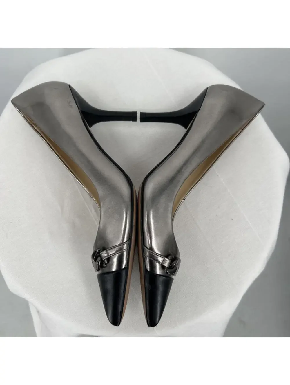 Women's Coach Bowery Pewter & Black Cap Toe Pointed Pumps 5